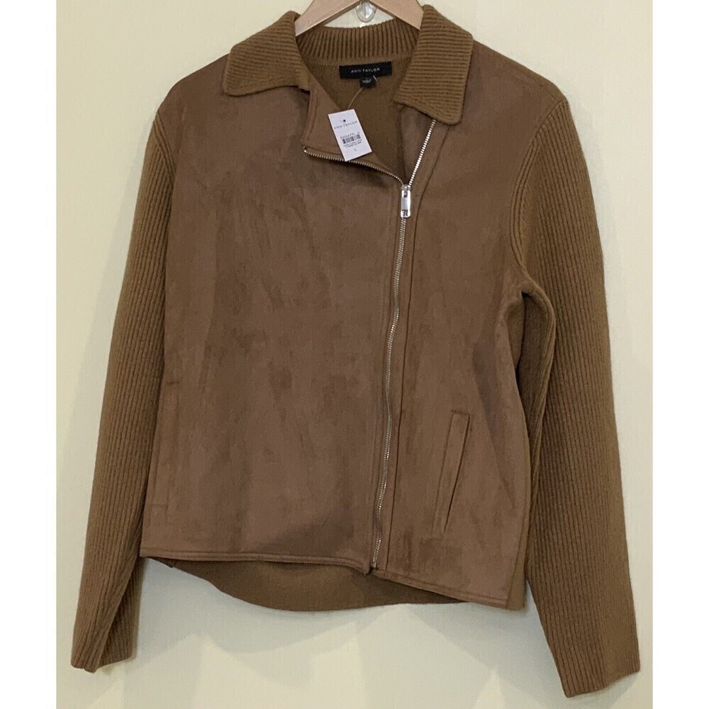 Ann Taylor Sweater Jacket Brown Side Zip